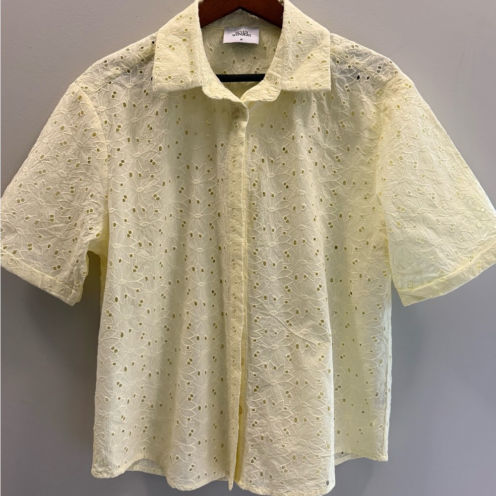 Light Yellow Eyelet Short Sleeve Shirt